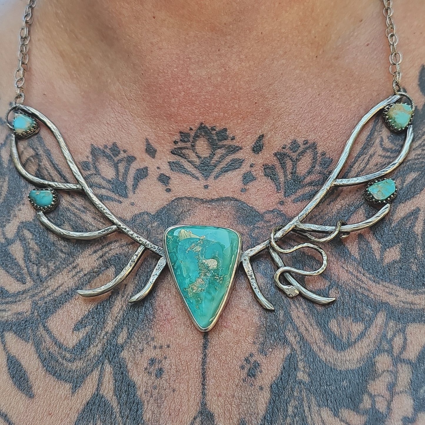 x ELK KINGWOMAN Statement Necklace - Handcrafted in Fine and Sterling Silver with Stone Mountain and Vintage Turquoise