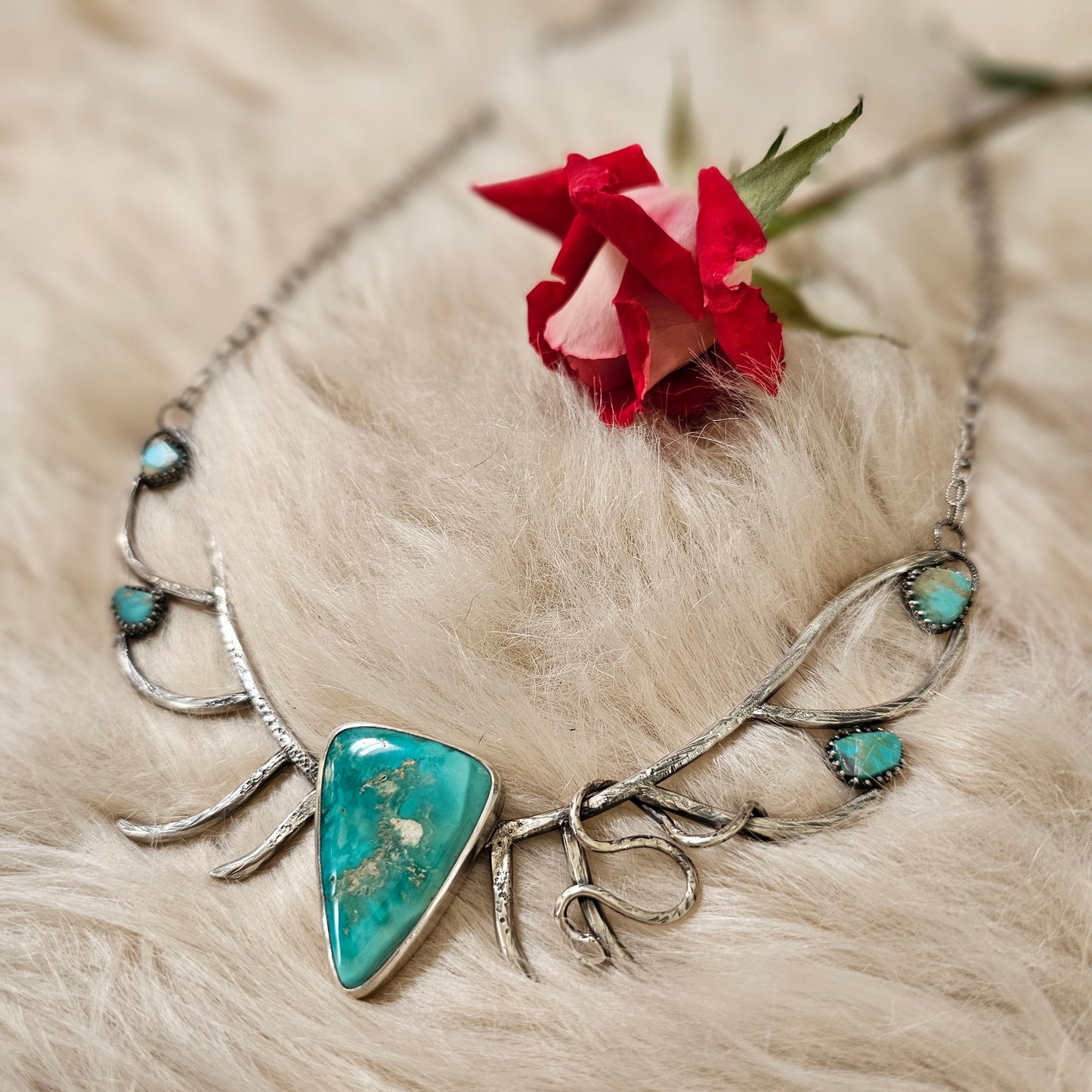 x ELK KINGWOMAN Statement Necklace - Handcrafted in Fine and Sterling Silver with Stone Mountain and Vintage Turquoise