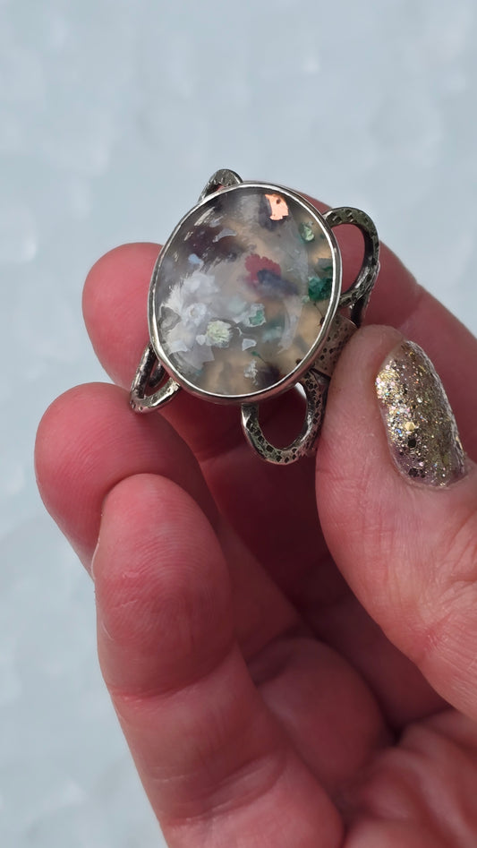 LA NIÑA - CONFETTI SNOW Ring - (size 8) Confetti Copper Chrysacolla in Fine and Sterling Silver