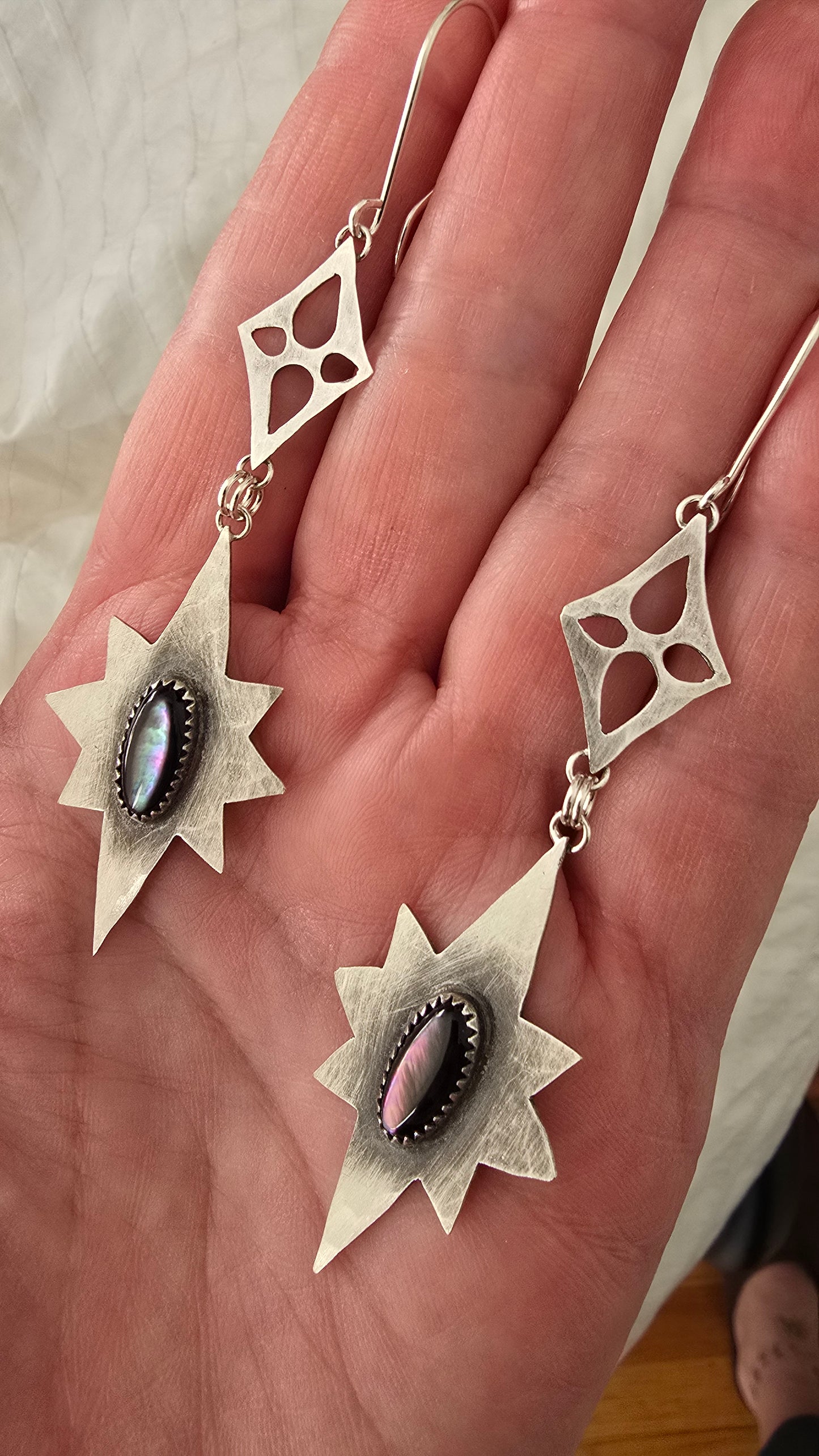 ANCIENT DARK STARS Earrings - Dark Mother of Pearl in Fine and All Sterling Silver