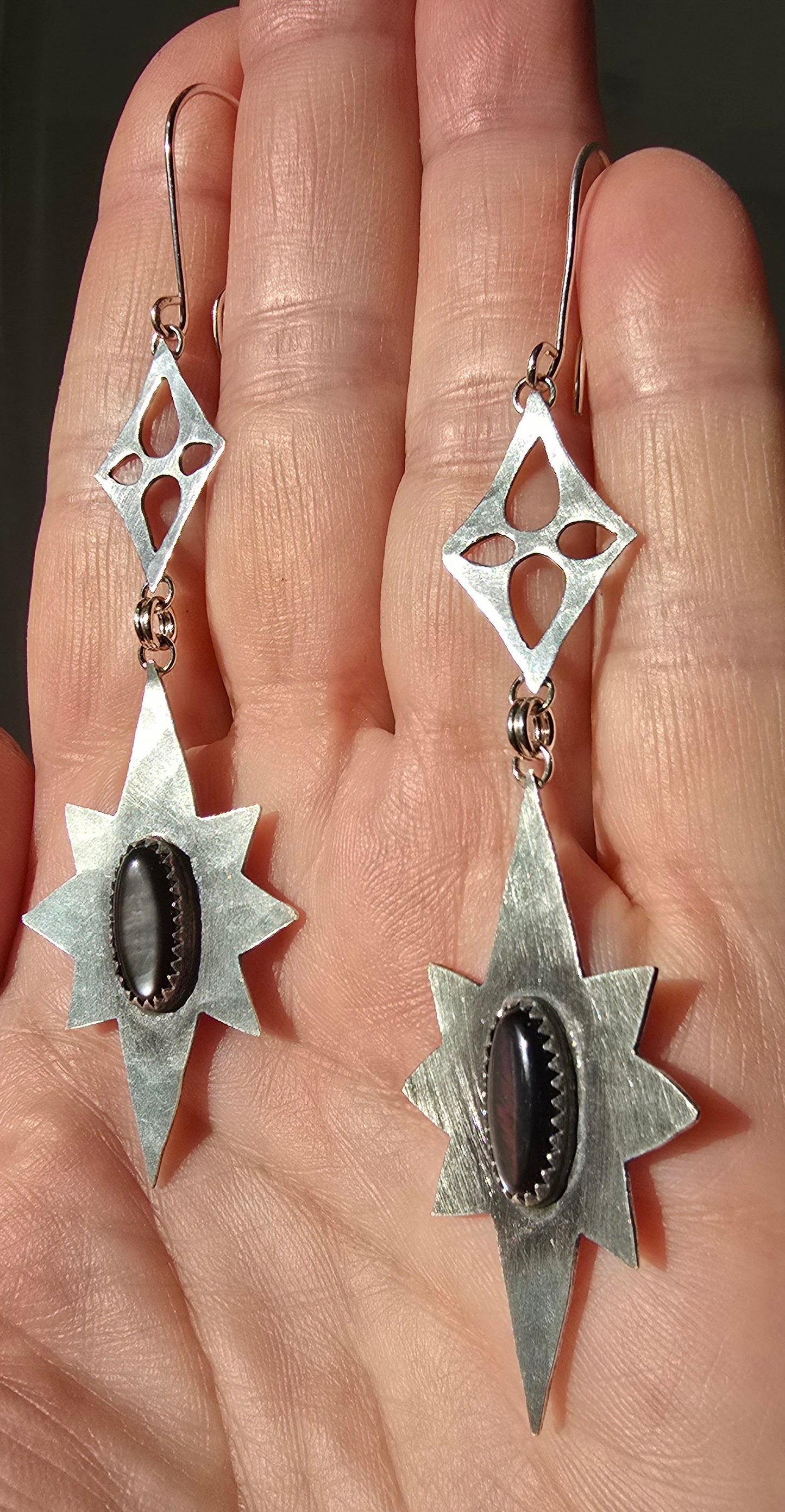 ANCIENT DARK STARS Earrings - Dark Mother of Pearl in Fine and All Sterling Silver