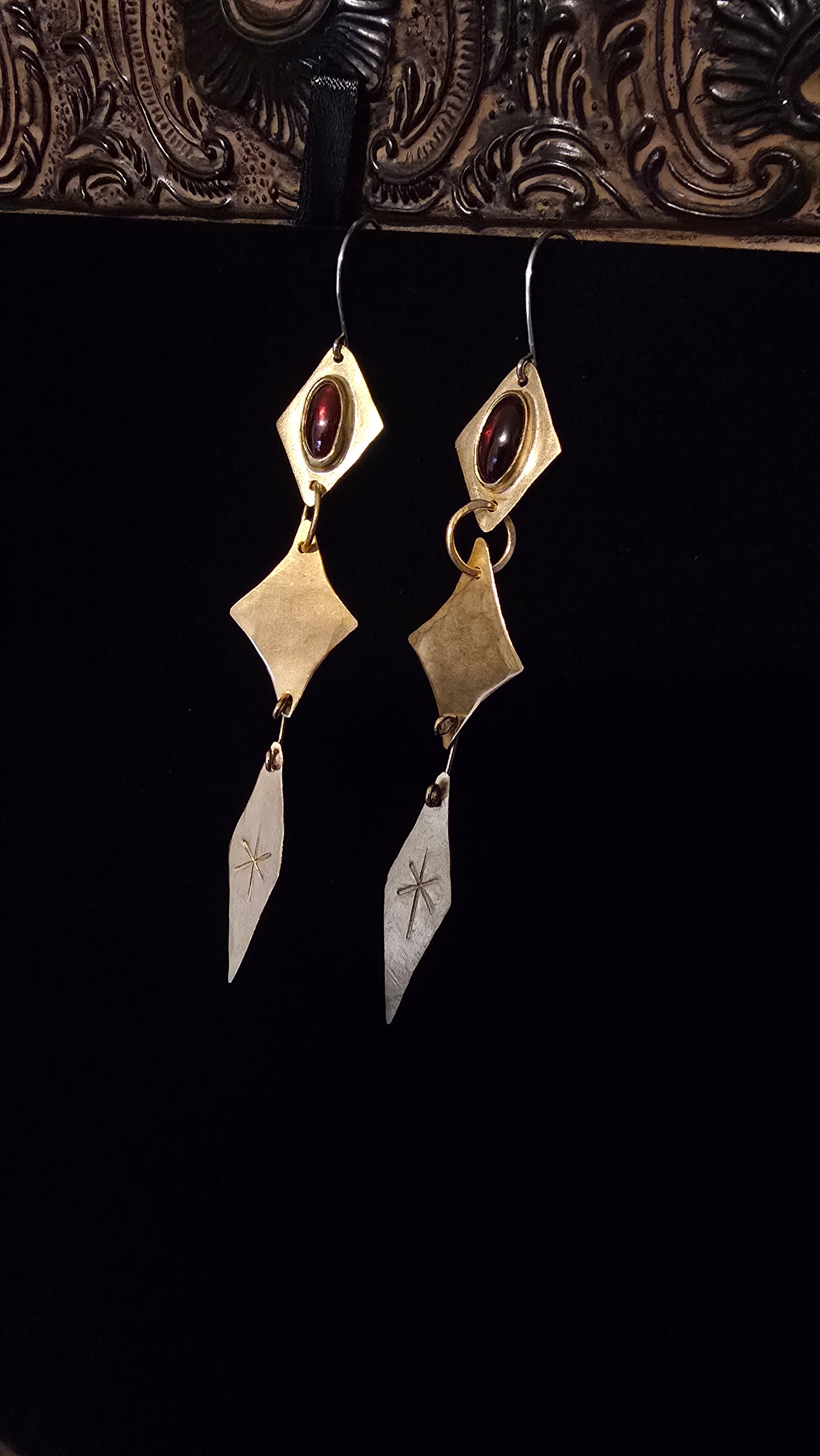 ANCIENT & ENDLESS Featherweight Earrings - Garnet Ovals in Jeweler's Brass