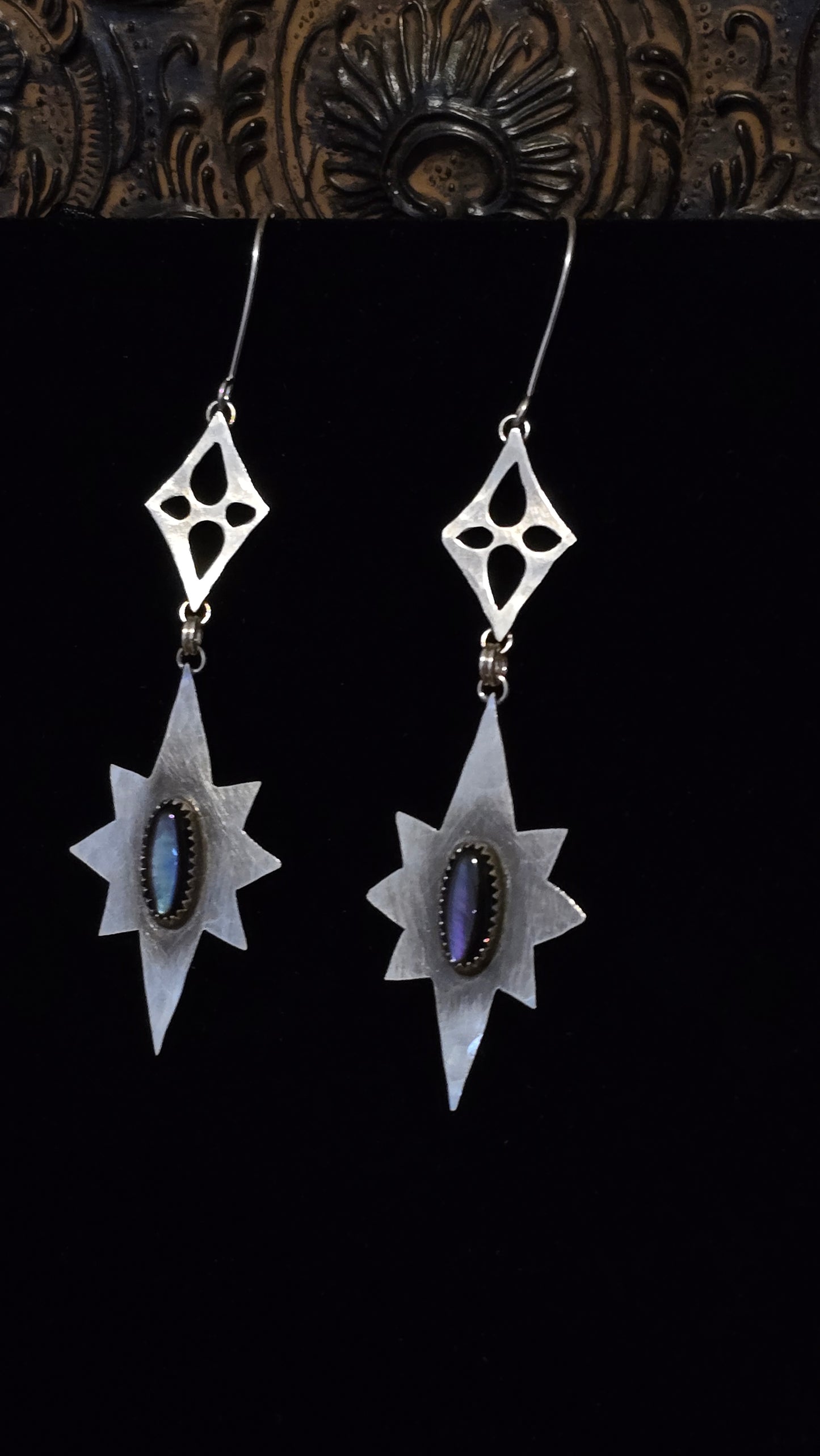 ANCIENT DARK STARS Earrings - Dark Mother of Pearl in Fine and All Sterling Silver