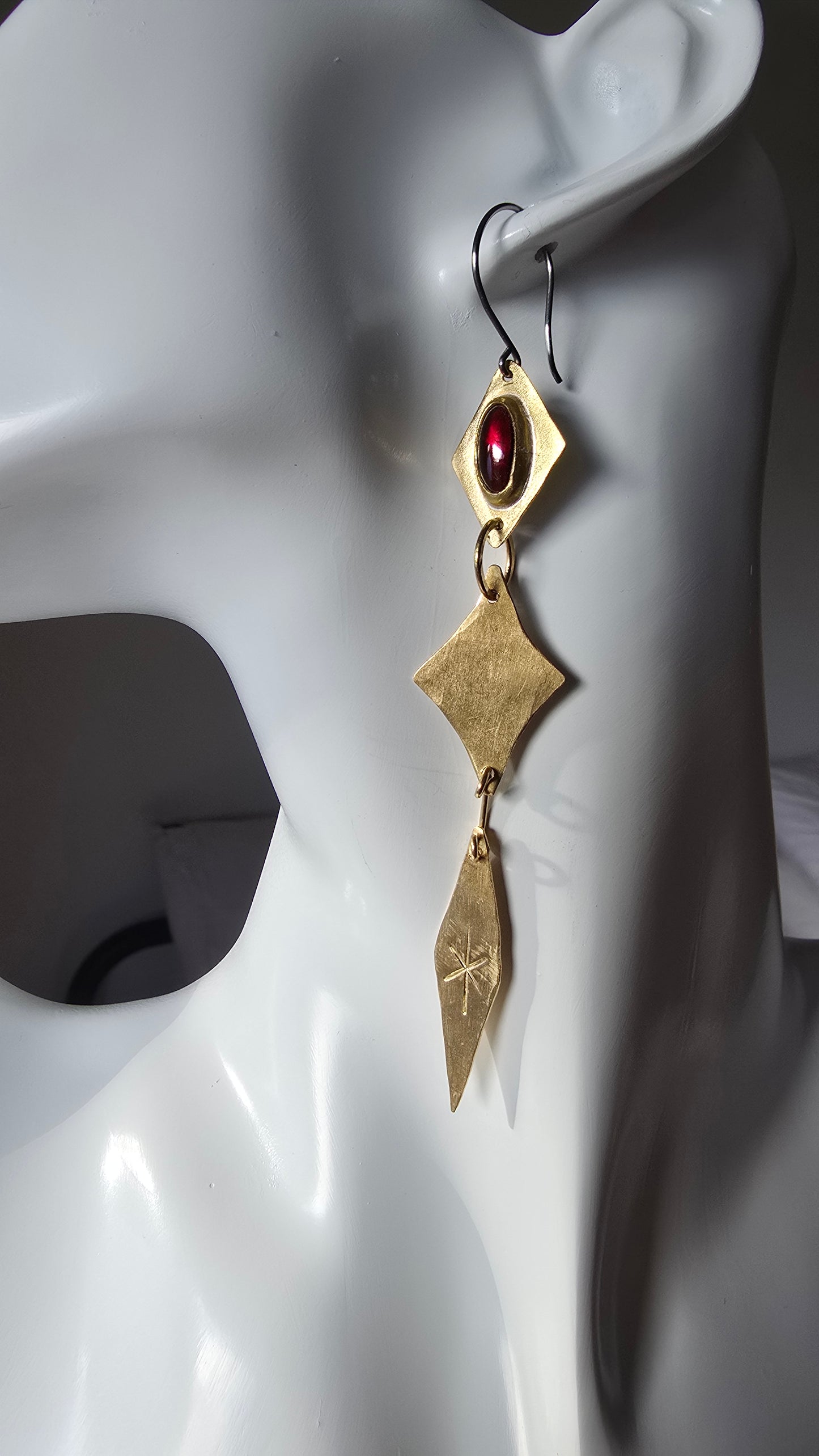 ANCIENT & ENDLESS Featherweight Earrings - Garnet Ovals in Jeweler's Brass