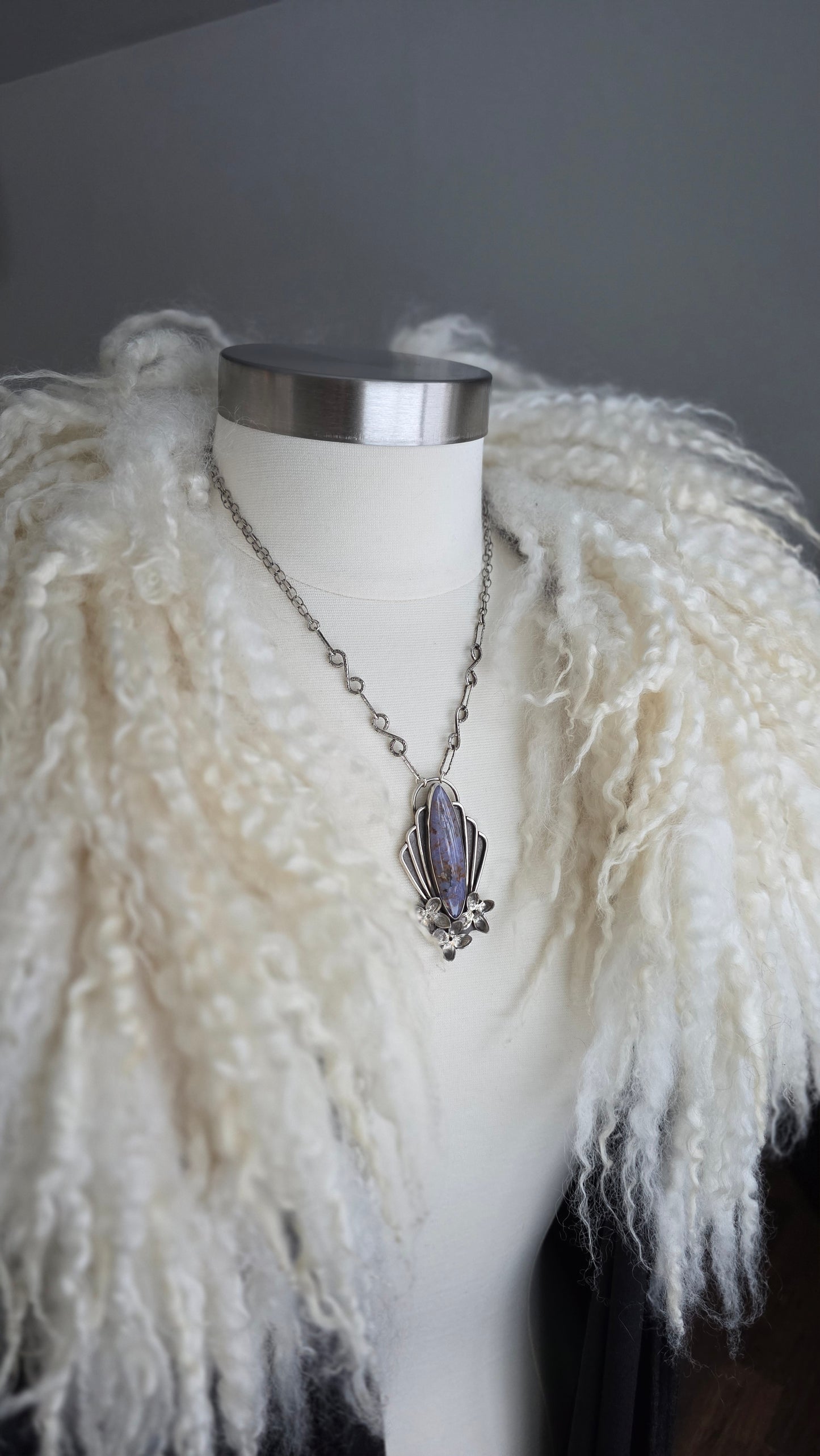 LILAC BLOOMS & PLUMES Necklace - Burro Creek Plume Agate in Fine and Sterling Silver