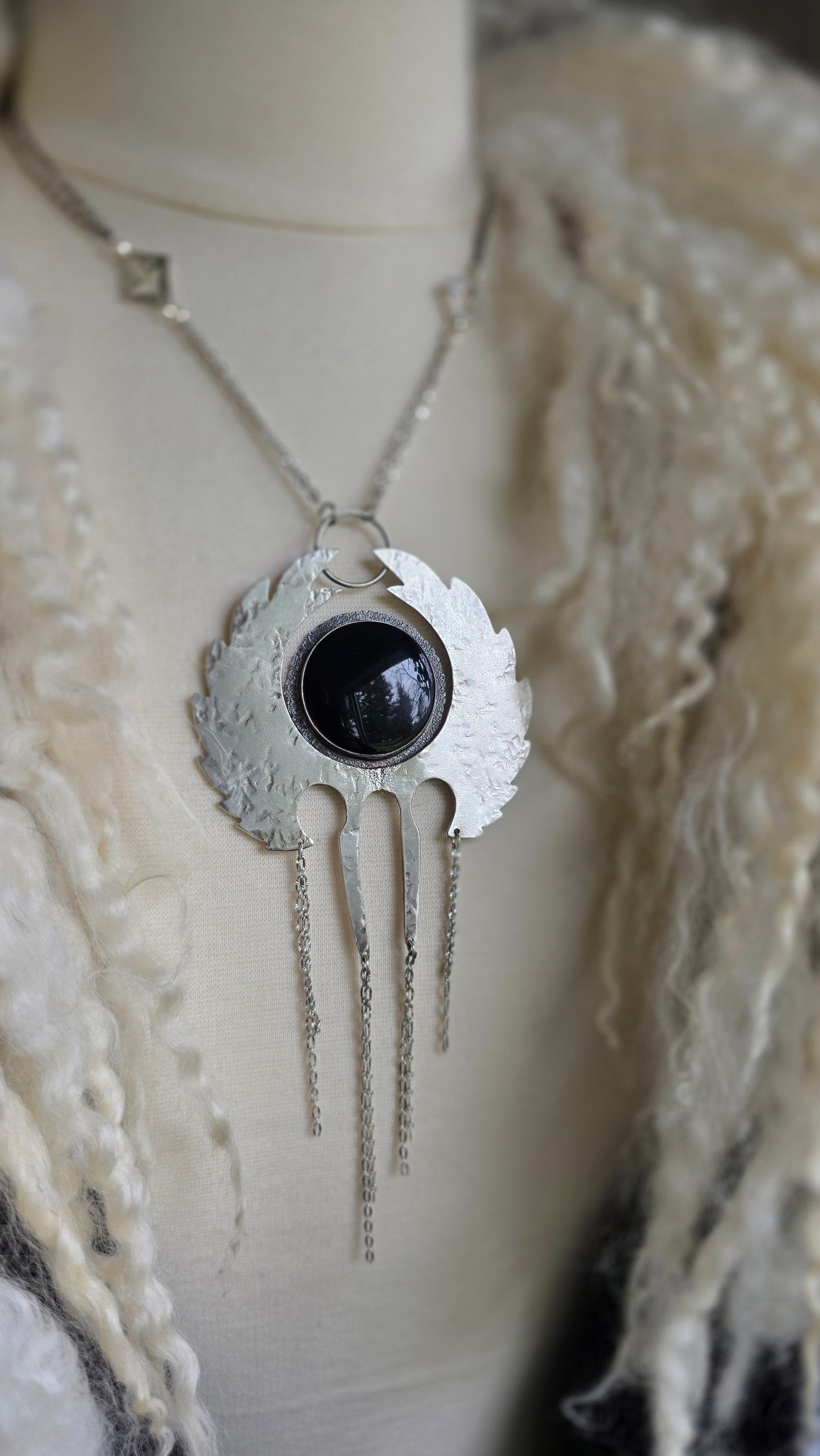 GHOST FOREST VALKYRIES Statement Necklace - Dark Rainbow Obsidian in Fine and Sterling Silver