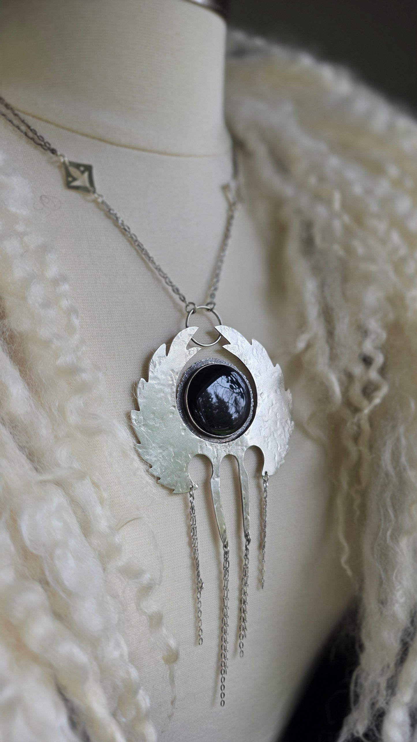 GHOST FOREST VALKYRIES Statement Necklace - Dark Rainbow Obsidian in Fine and Sterling Silver