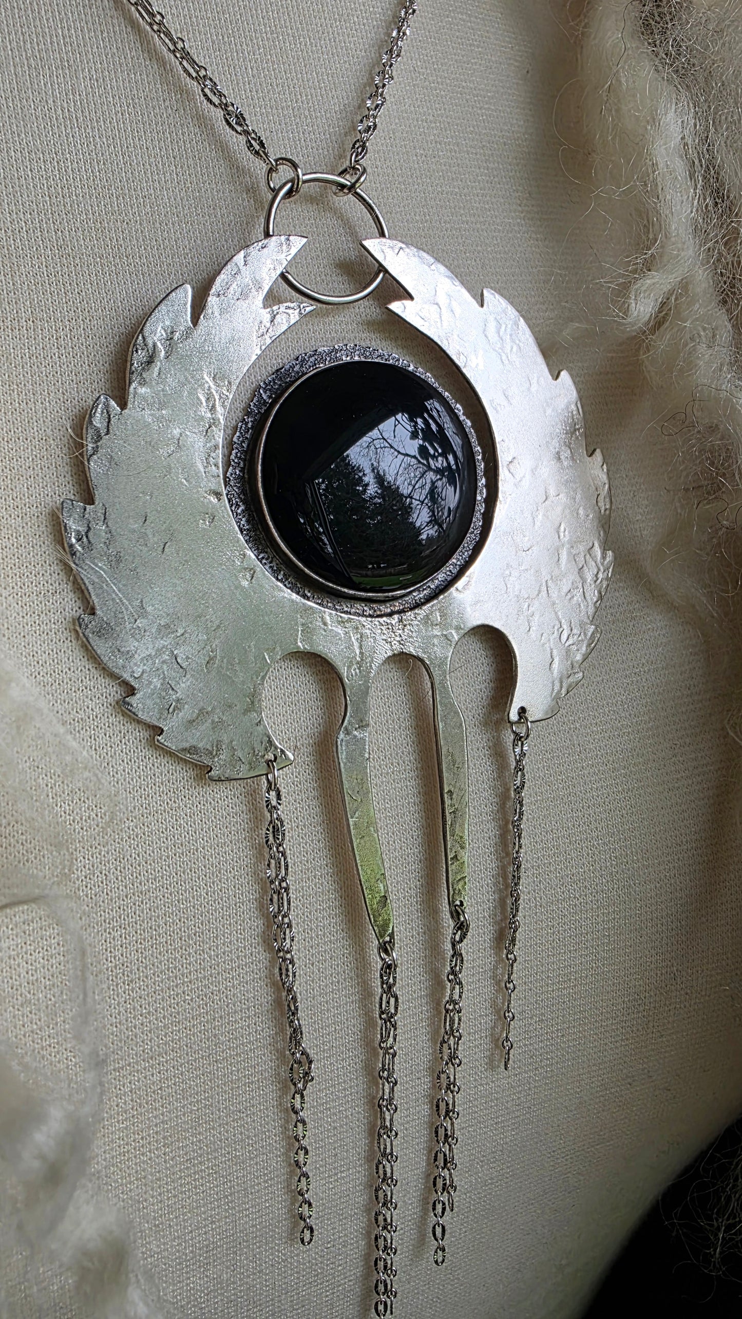 GHOST FOREST VALKYRIES Statement Necklace - Dark Rainbow Obsidian in Fine and Sterling Silver