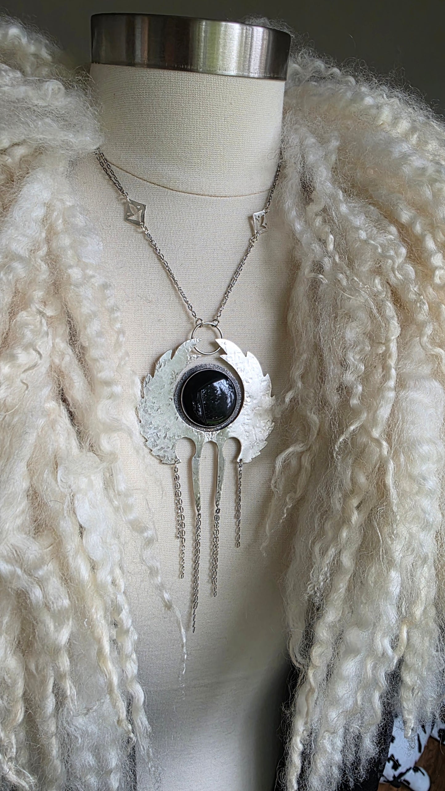 GHOST FOREST VALKYRIES Statement Necklace - Dark Rainbow Obsidian in Fine and Sterling Silver